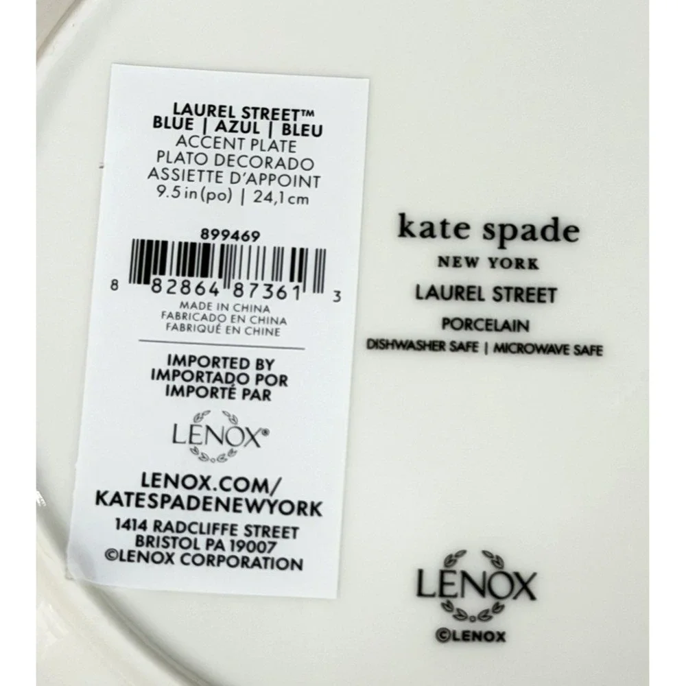 2 KATE SPADE Laurel Street Lenox Blue Stripe Salad Plates 9.5